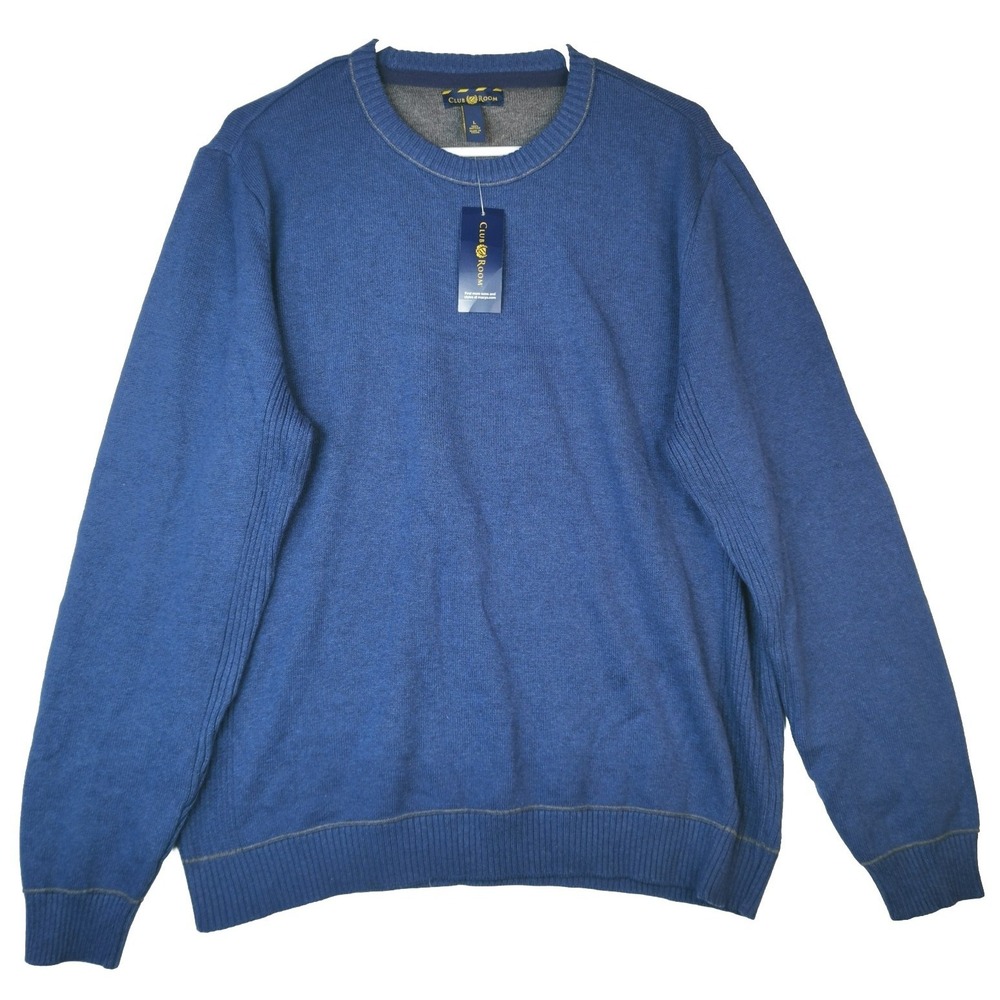Club Room Men's Size Large Blue Sweater Color Shark Eye HTR 100% Cotton NWT